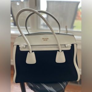 Prada BN2580 Tote Bag Canvas Saffiano Black White By Color Women Manage Rt3058